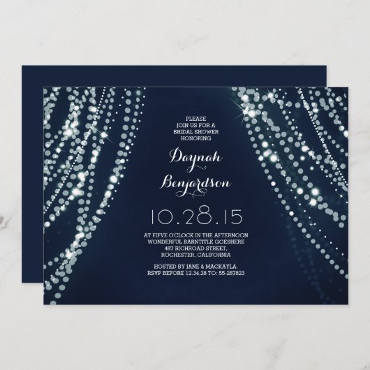 Romantische String Lights Bruids Douche Uitnodigin Kaart (Voorkant / Achterkant)