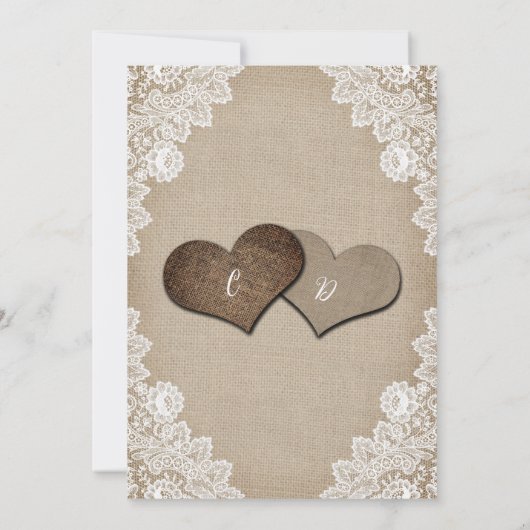 Romantische String Lights Burlap en Lace bruiloft Kaart (Achterkant)