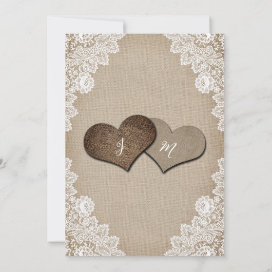 Romantische String Lights Burlap en Lace bruiloft Kaart (Achterkant)