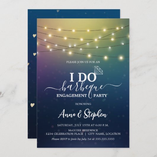 Romantische String Lights Ik doe BBQ Engagement Pa Kaart (Voorkant / Achterkant)
