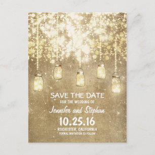 Romantische String Lights Mason Jars Sla de datum  Aankondigingskaart