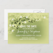 Romantische String Lights Mint Save the Date brief Aankondigingskaart (Voorkant / Achterkant)