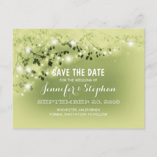 Romantische String Lights Mint Save the Date brief Aankondigingskaart (Voorkant)