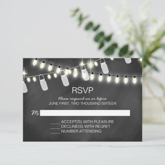 Romantische String Lights RSVP-kaarten RSVP Kaartje (Staand voorkant)