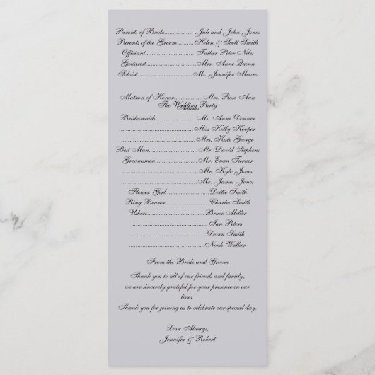 Romantische Stroll Monogram Grijs Huwelijksprogram Programmakaart (Achterkant)