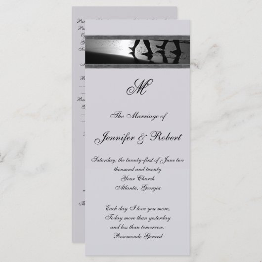 Romantische Stroll Monogram Grijs Huwelijksprogram Programmakaart (Voorkant / Achterkant)