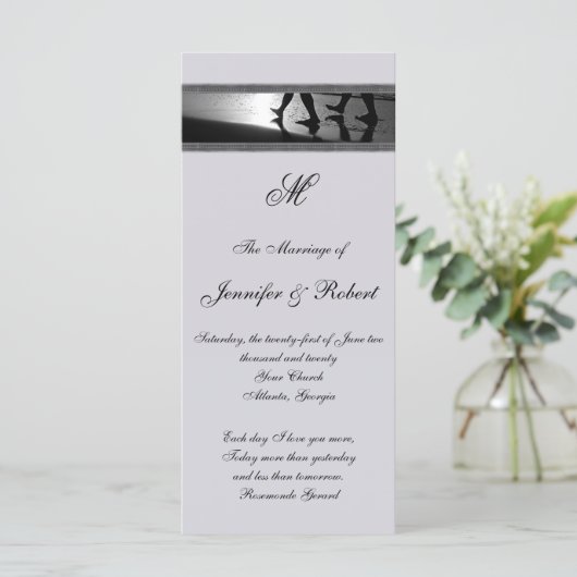 Romantische Stroll Monogram Grijs Huwelijksprogram Programmakaart (Staand voorkant)