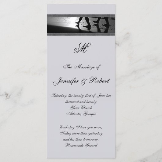 Romantische Stroll Monogram Grijs Huwelijksprogram Programmakaart (Voorkant)