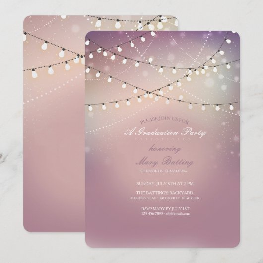 Romantische Strung Lights Afstudeerfeest uitnodigi Kaart (Voorkant / Achterkant)