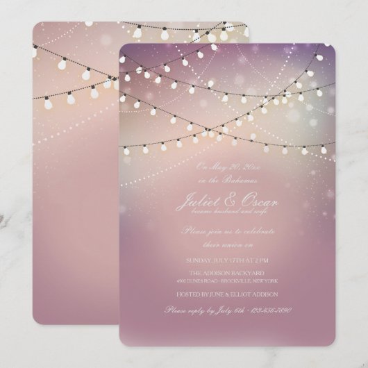 Romantische Strung Lights Post bruiloft uitnodigin Kaart (Voorkant / Achterkant)