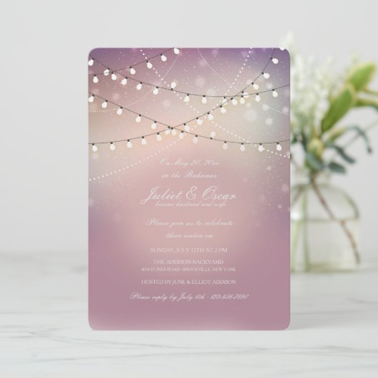 Romantische Strung Lights Post bruiloft uitnodigin Kaart (Staand voorkant)