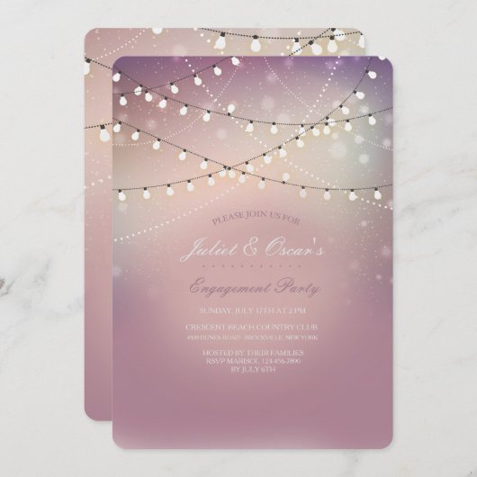 Romantische Strung Lights Verlovingsfeestuitnodigi Kaart (Voorkant / Achterkant)