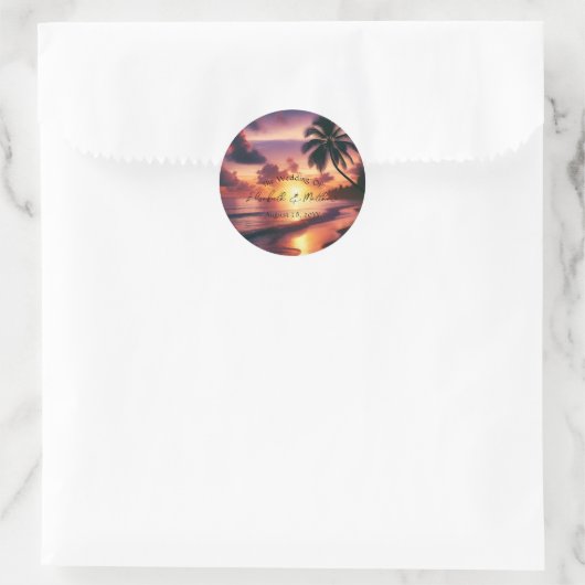 Romantische Sunset Beach bruiloft Ronde Sticker (Tas)