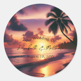 Romantische Sunset Beach bruiloft Ronde Sticker