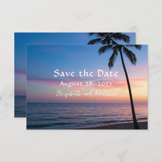 Romantische Sunset Beach bruiloft Save The Date (Voorkant / Achterkant)