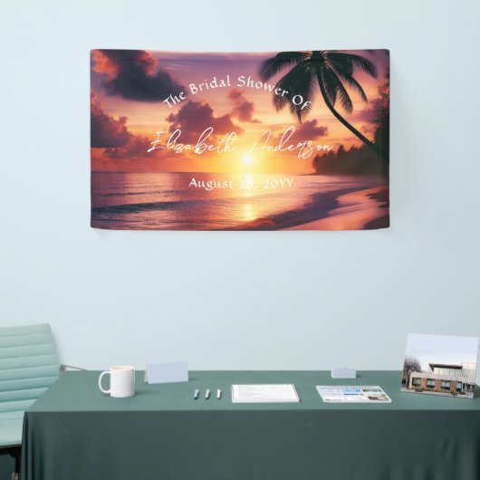 Romantische Sunset Beach bruiloft Spandoek (Beurs)