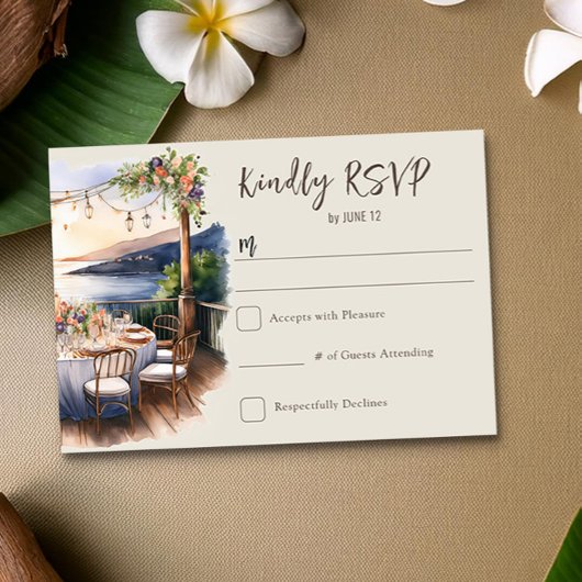 Romantische Sunset Beach Thema bruiloft RSVP Kaartje