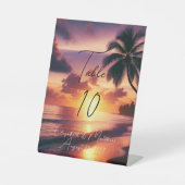 Romantische Sunset Beach Trouwtafel Nummer Reclamebord Met Voetstuk (Voorkant)