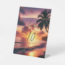 Romantische Sunset Beach Trouwtafel Nummer Reclamebord Met Voetstuk