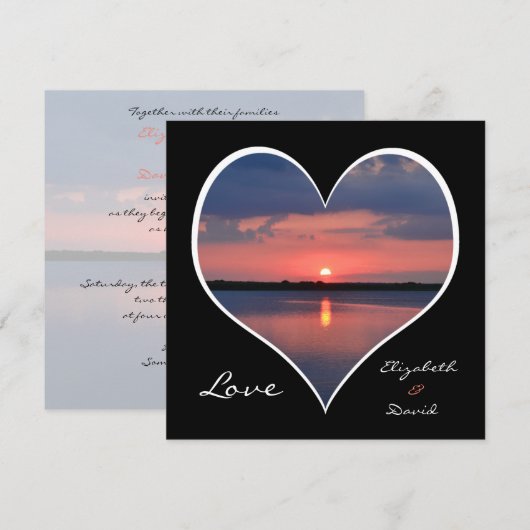 Romantische Sunset Heart Wedding Uitnodiging (Voorkant / Achterkant)