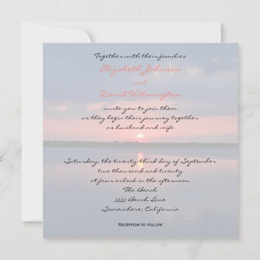 Romantische Sunset Heart Wedding Uitnodiging (Achterkant)