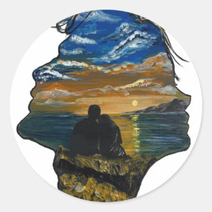 Romantische Sunset Koppel Kunst - handgemaakte kun Ronde Sticker