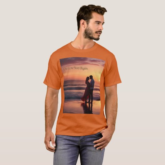 Romantische Sunset Love Story Mannen Tshirt (Voorkant volledig)