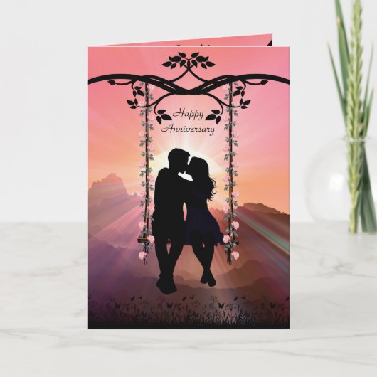 Romantische Sunset Silhouette Paar Jubileum Kaart (Voorkant)