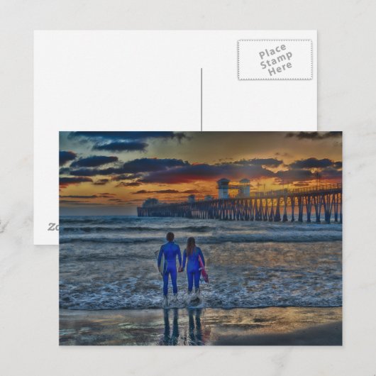 Romantische surfers briefkaart (Voorkant / Achterkant)