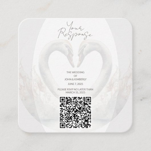 Romantische Swan Wedding QR Code RSVP behuizing Informatiekaartje (Voorkant)