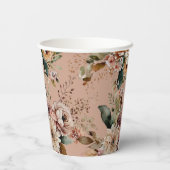 Romantische Sweet 16 | Stofachtige perzik bloemend Papieren Bekers (Achterkant)