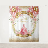 Romantische Sweet Sixteen Banner Blush Ballonnen G Wandkleed (Voorkant)