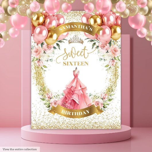 Romantische Sweet Sixteen Banner Blush Ballonnen G Wandkleed