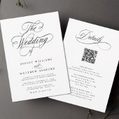 Romantische swirly kalligrafie alles in één bruilo kaart