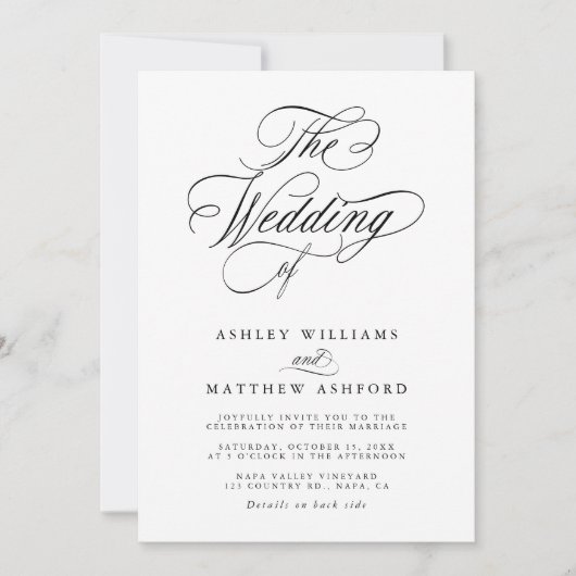 Romantische swirly kalligrafie alles in één bruilo kaart (Voorkant)