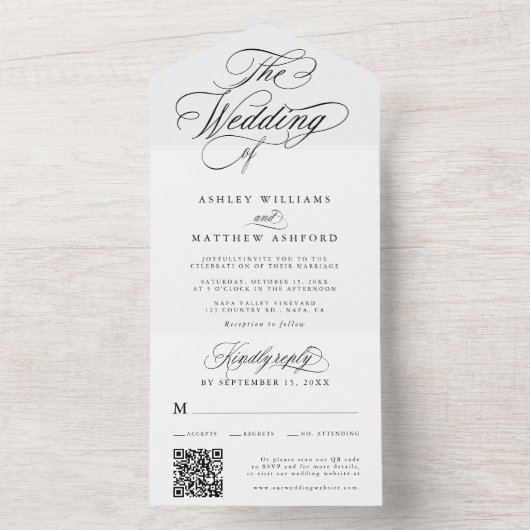 Romantische swirly kalligrafie bruiloft all in one uitnodiging (Binnen)