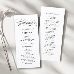 Romantische swirly kalligrafie bruiloft ceremonie programmakaart