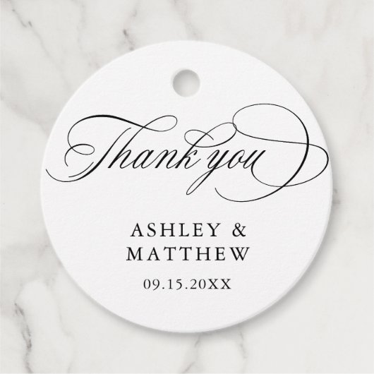 Romantische swirly kalligrafie bruiloft dank u bedankjes labels (Voorkant)