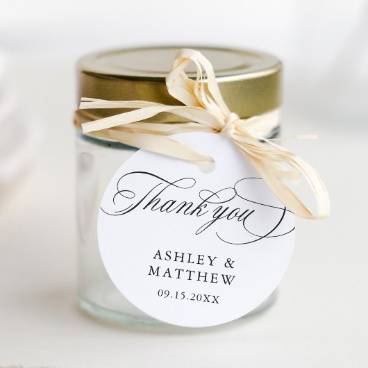 Romantische swirly kalligrafie bruiloft dank u bedankjes labels