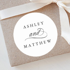 Romantische swirly kalligrafie bruiloft ronde sticker