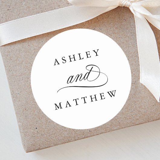 Romantische swirly kalligrafie bruiloft ronde sticker