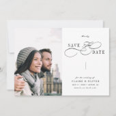 Romantische swirly kalligrafie QR code bruiloft fo Save The Date (Voorkant)