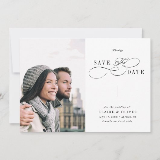 Romantische swirly kalligrafie QR code bruiloft fo Save The Date (Voorkant)