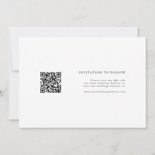 Romantische swirly kalligrafie QR code bruiloft fo Save The Date (Achterkant)