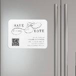 Romantische Swirly Kalligrafie QR Code Save the Da Magneet<br><div class="desc">Dit romantische script bewaar de datum aankondiging magneet is perfect voor een eenvoudige bruiloft. Het minimalistische zwart-wit ontwerp heeft een elegante en romantische zwaaiende kalligrafie belettering met een QR-code. Voor meer geavanceerde aanpassing van dit ontwerp,  klikt u op de BLUE DESIGN TOOL BUTTON hierboven!</div>