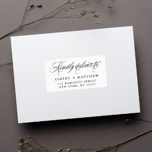 Romantische swirly kalligrafie retouradres etiket