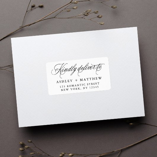 Romantische swirly kalligrafie retouradres etiket