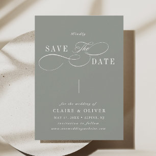 Romantische swirly kalligrafie salie groen save the date