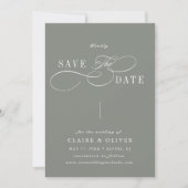 Romantische swirly kalligrafie salie groen save the date (Voorkant)