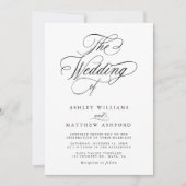 Romantische swirly kalligrafie zwart & wit bruilof kaart (Voorkant)